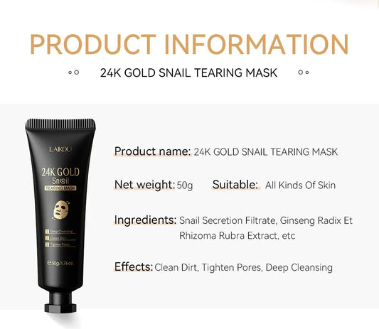24K Gold & Snail Slime Peel-Off Mask – Purifying & Radiance