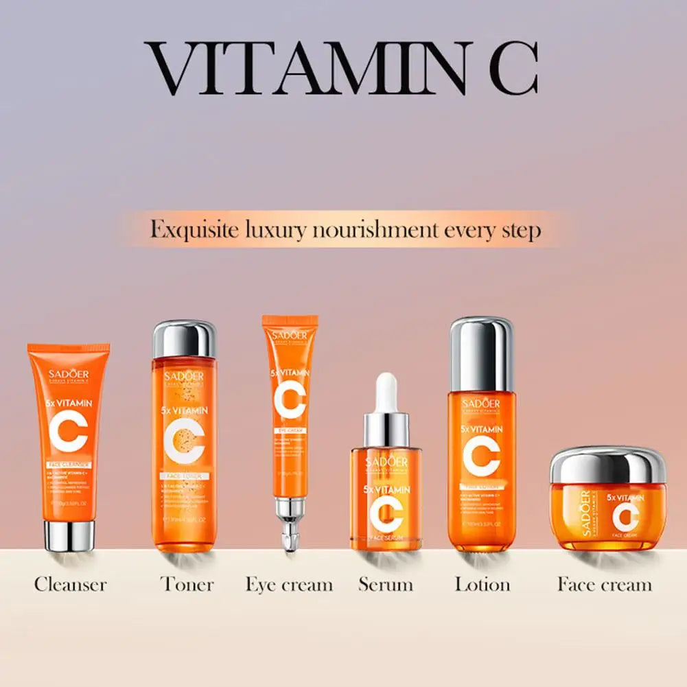 Vitamin C & Niacinamide Hydrating Skin Care Set, 6-In-1 Daily Skincare Gift Kit, Face Wash, Toner, Serum, Face Cream, Eye Cream