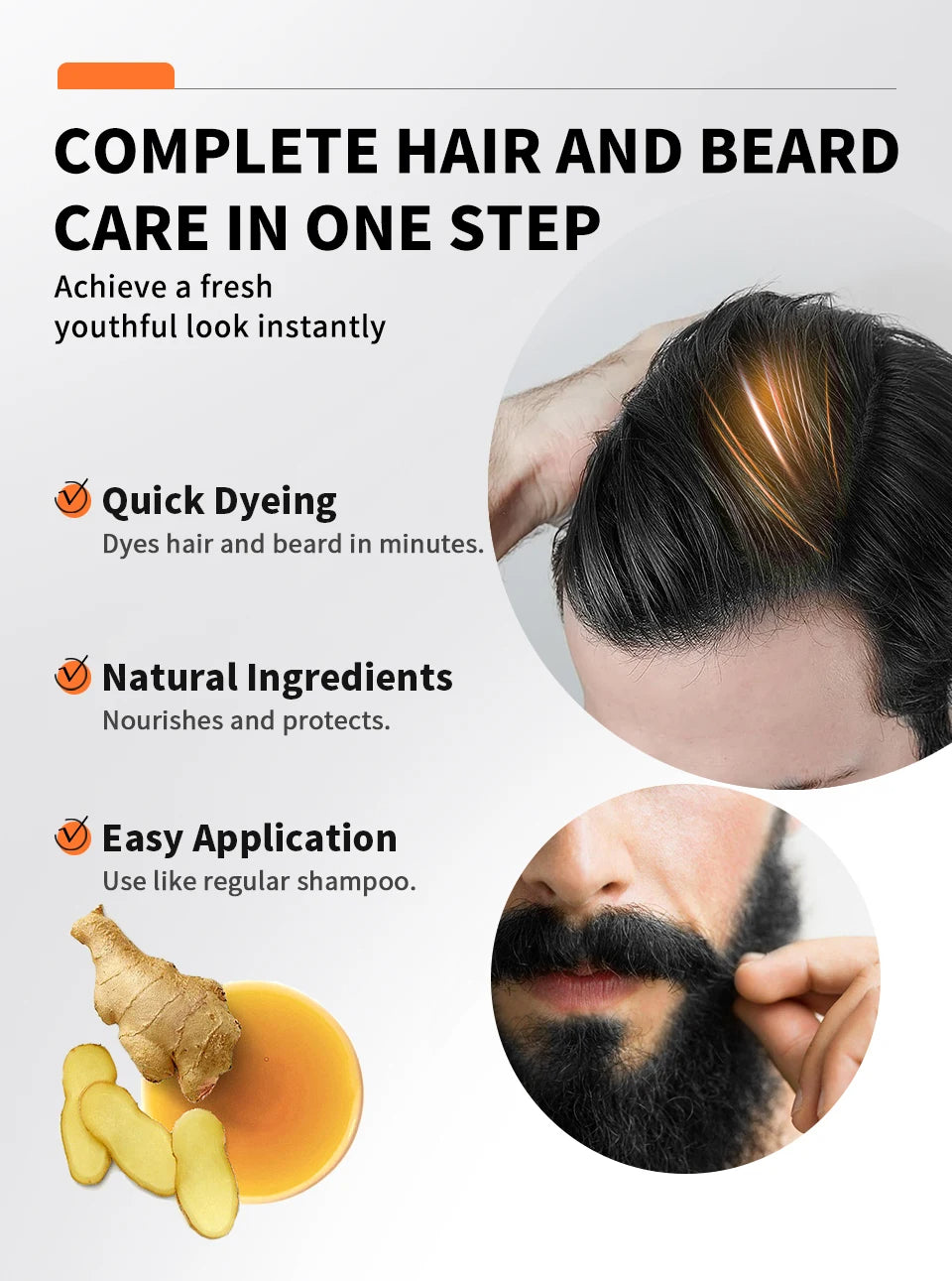 Shampooing Colorant Noir 5-en-1 pour Hommes – Colore, Nettoie & Nourrit