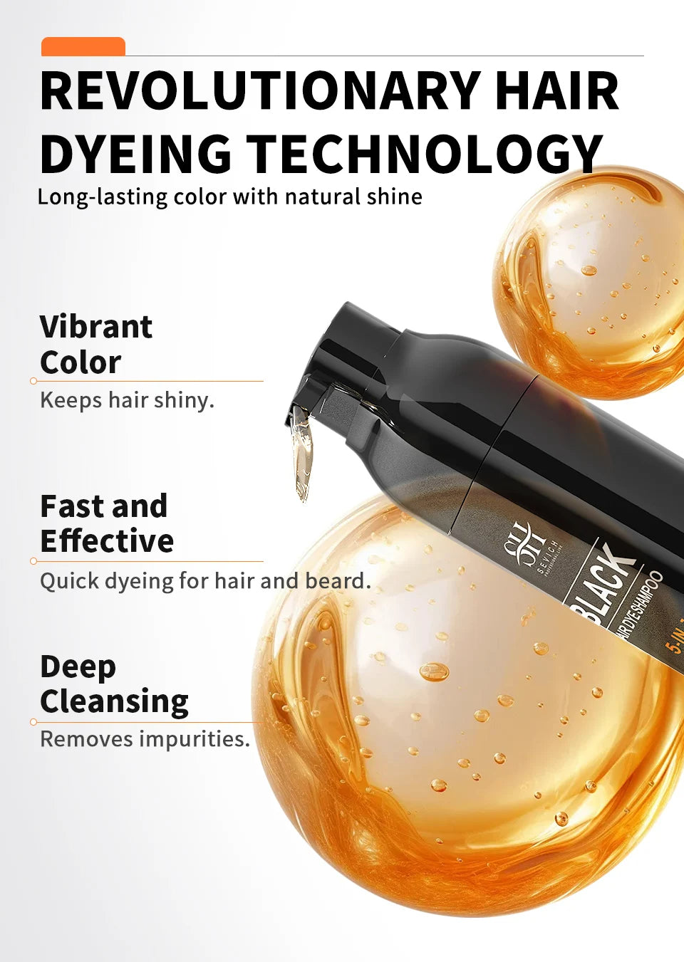 Shampooing Colorant Noir 5-en-1 pour Hommes – Colore, Nettoie & Nourrit