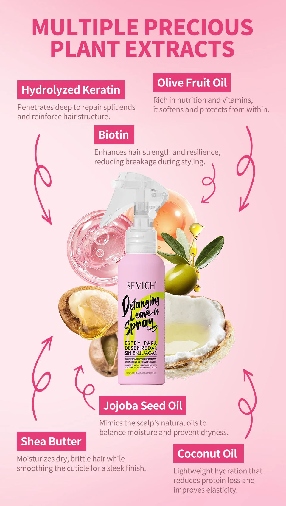 Spray essentiel pour cheveux secs et endommagés, soins capillaires