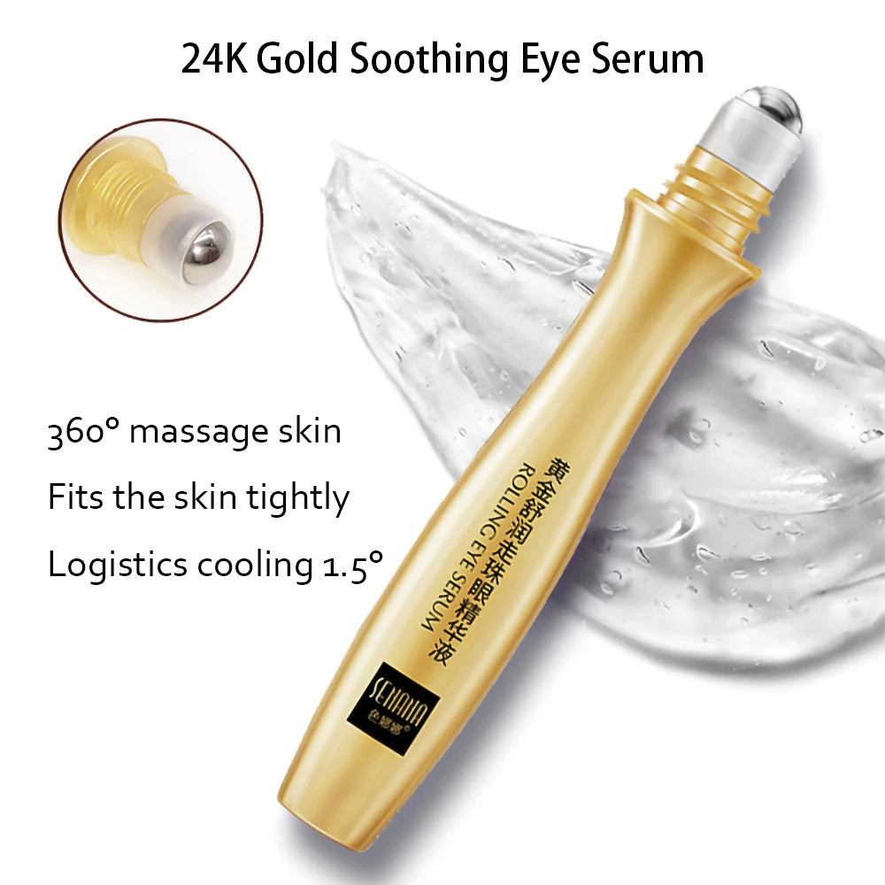 24K Gold & Collagen Skincare Set – Serum, Moisturizing Cream & Eye Roll-On