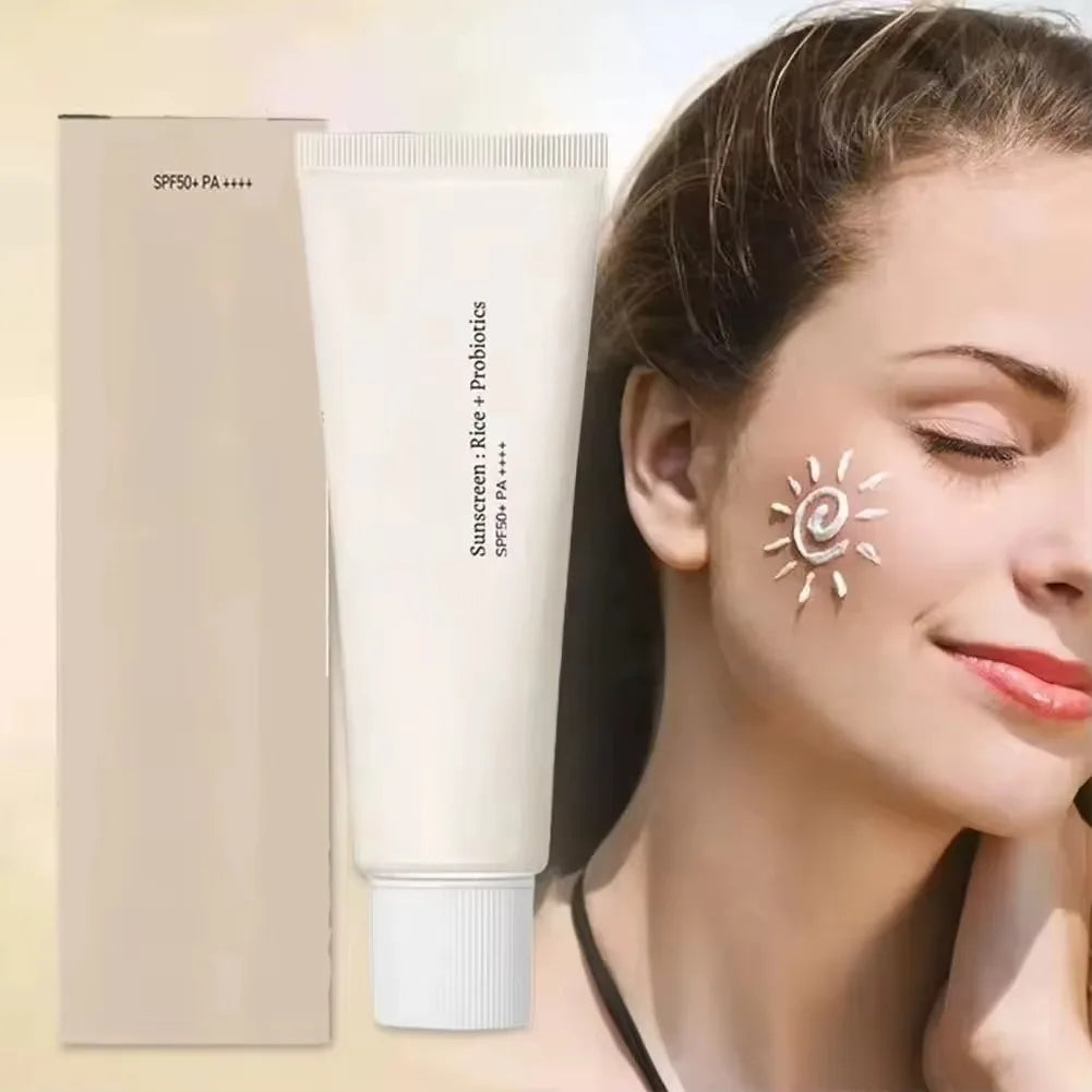 SPF50+ Sunscreen Korean Rice Probiotic Sunscreen Whitening Cream Anti-UV Sunscreen Face Gentle Moisturizer 50ml